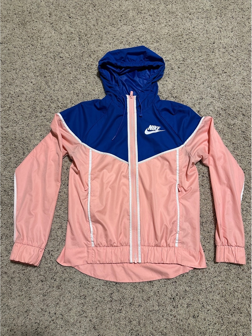 Nike Women's Colorblock Hooded Windbreaker Jacket XS Pink Blue